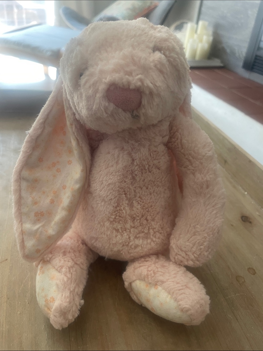Very well loved Pink Bunny Plush jelly cat like ? Stuffed Animal -